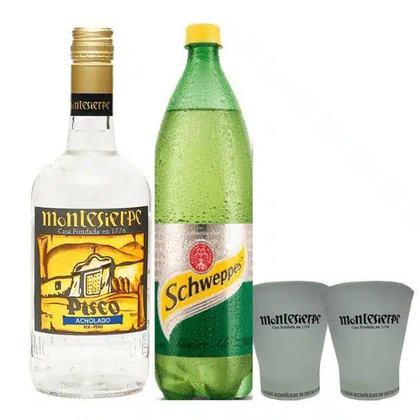 PISCO MONTESIERPE + SCHWEPPES + VASOS