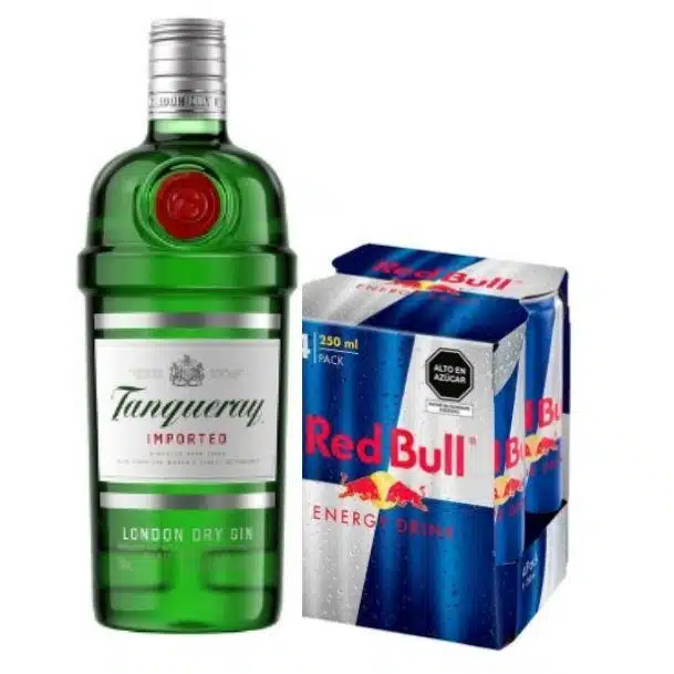 GIN TANQUERAY LONDON Botella 750ml + 4 RED BULL ENERGY DRINK 250ML