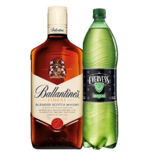 Whisky BALLANTINE'S Finest Botella 750ml + GINGER ALE EVERVESS 1.5 LT
