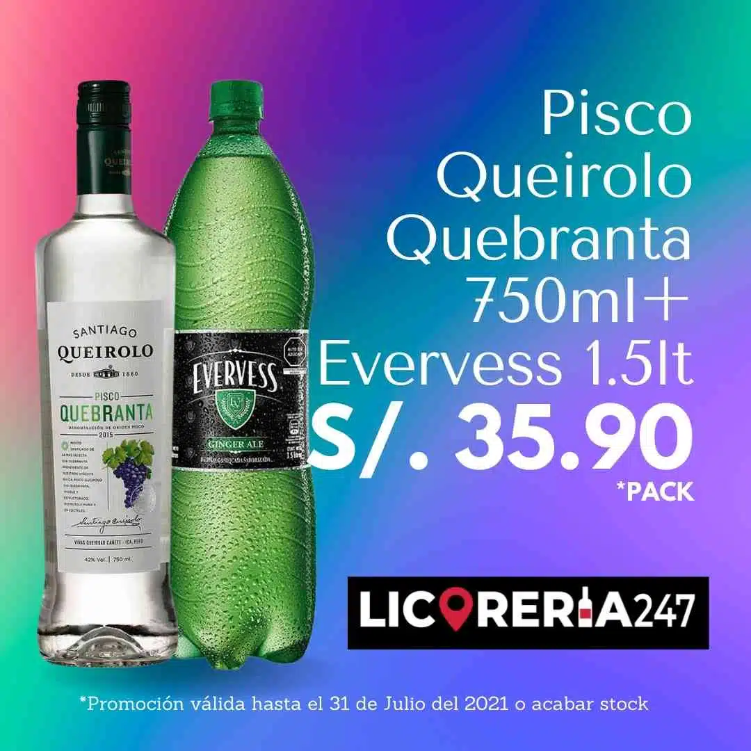 Promoción Pisco Queirolo Quebranta mas evervess en Licoreria247