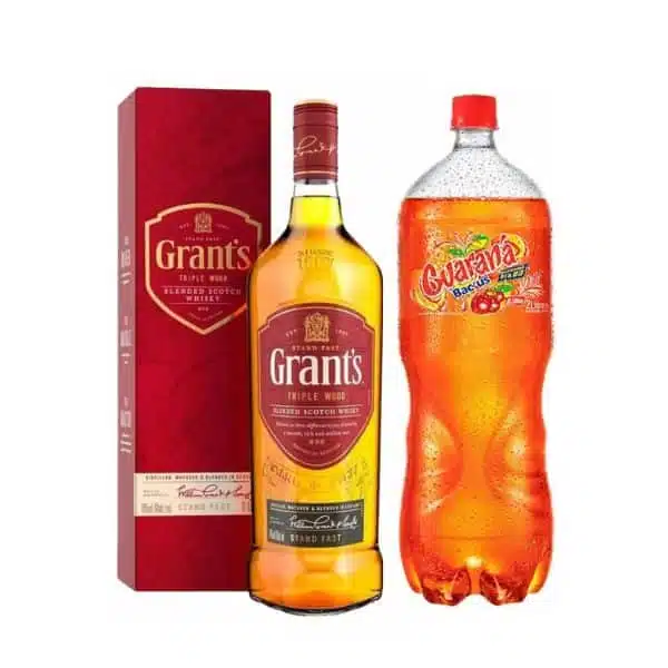 Pack whisky Grants Triple Wood 750ml mas Guarana 2lt