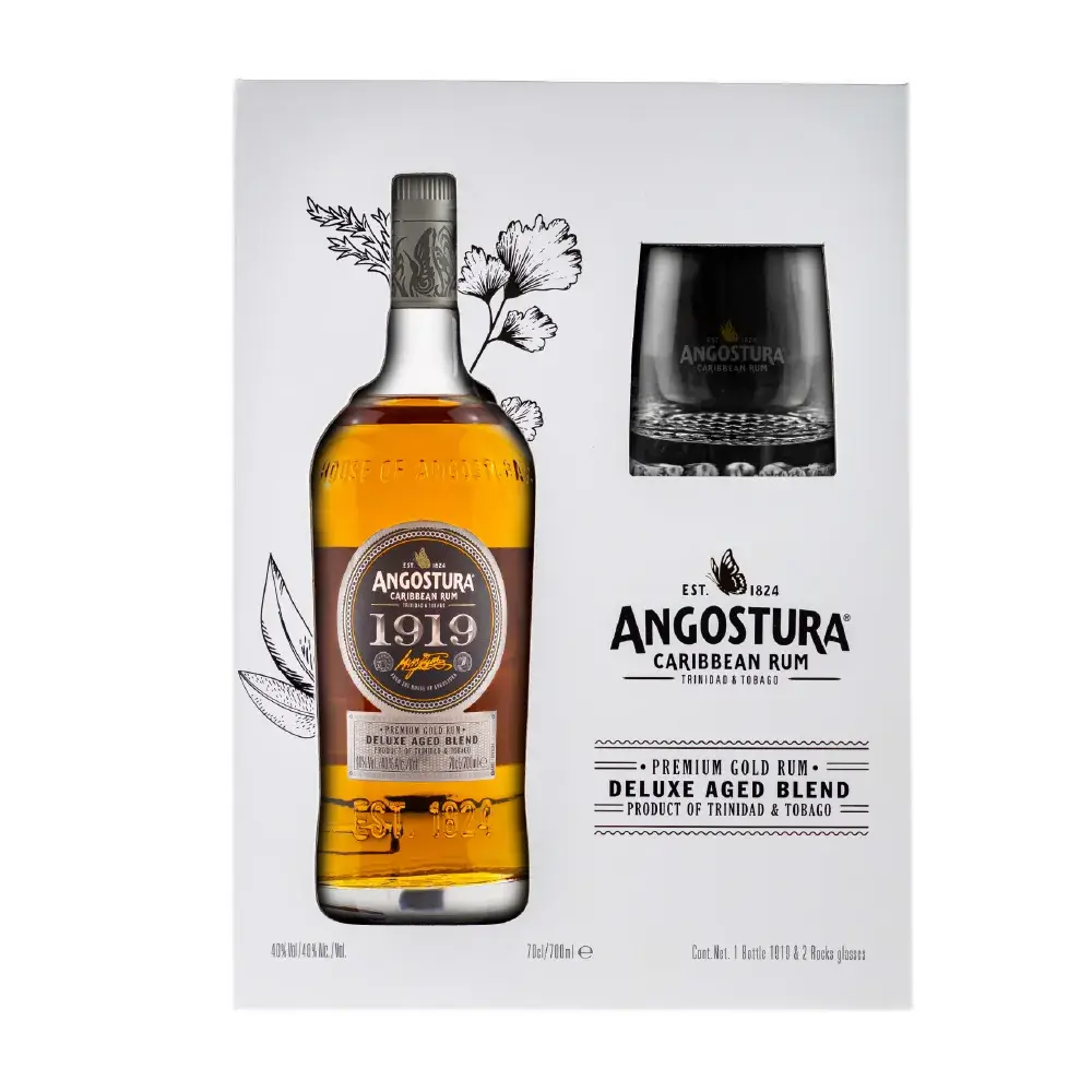 Pack Ron Angostura 1919 750ml Giftpack + 2 Vasos