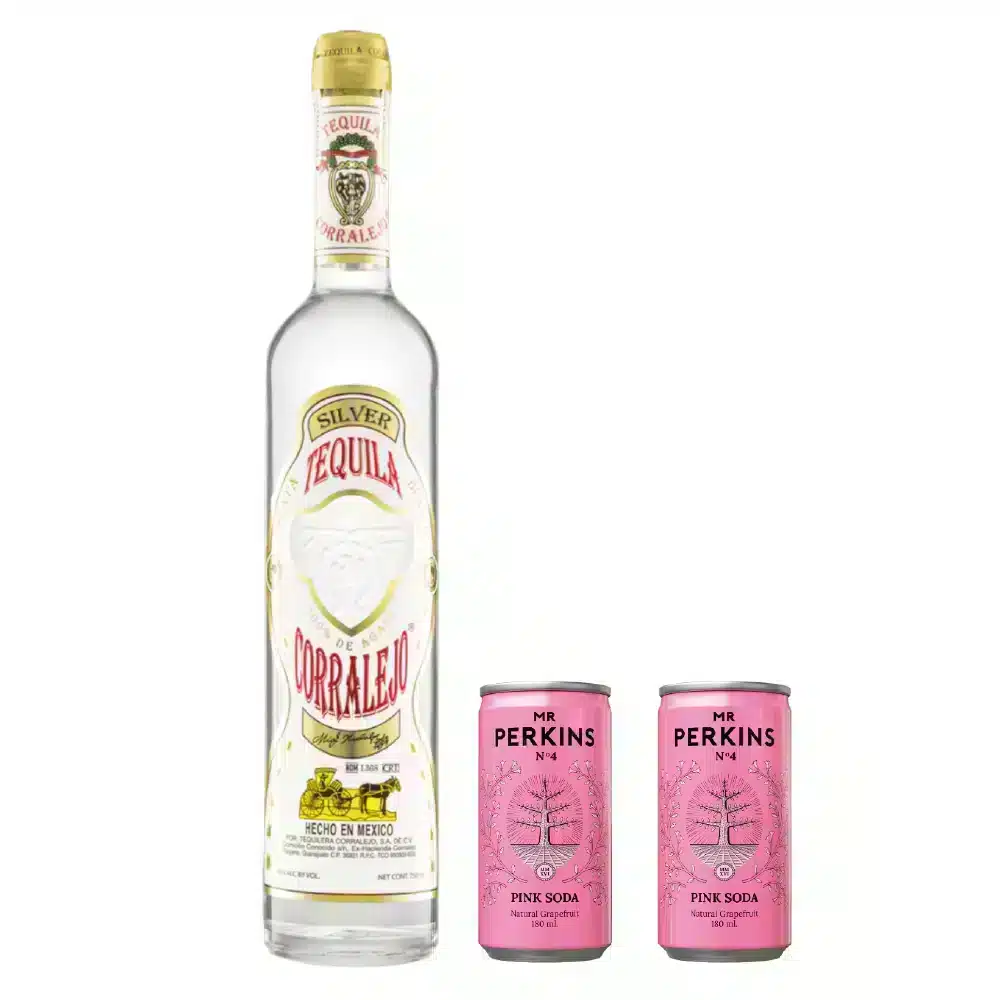 Tequila Corralejo Fino Corralejo blanco 750ml + MR. Perkins Pink Soda Blanco 2 Latas 180ml
